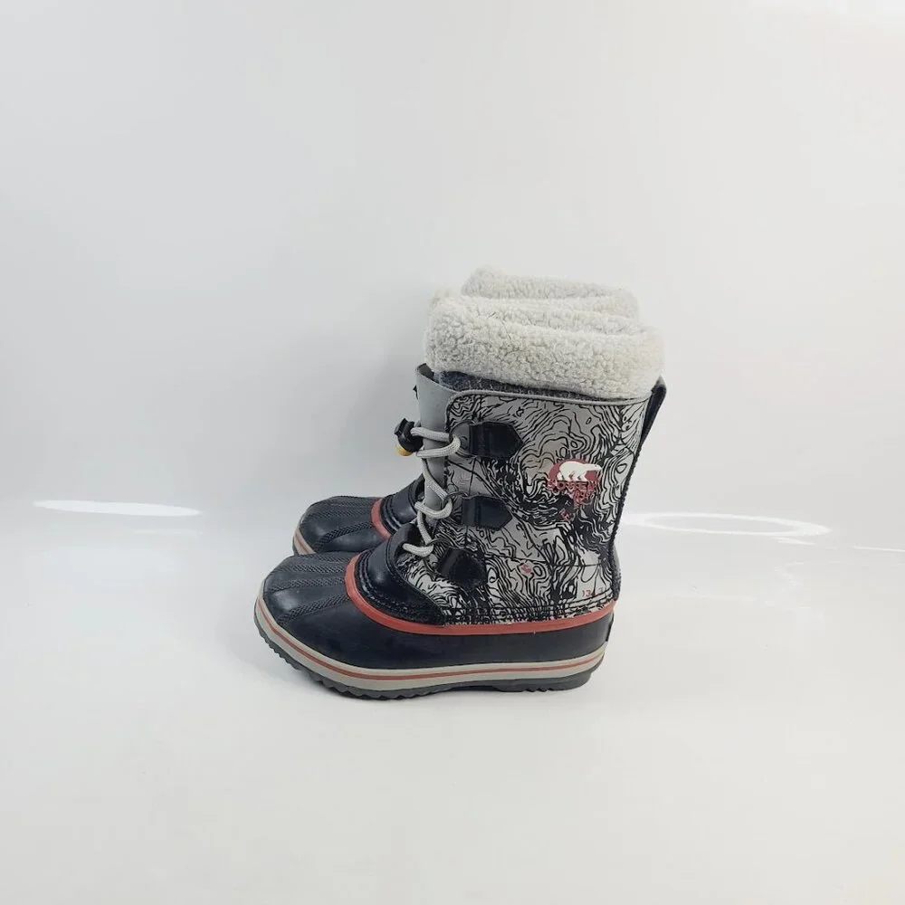 Sorel Girl's Gray Black Neon Yoot Pac Nylon Fur Ankle Winter Snow Boots‎ Size 3